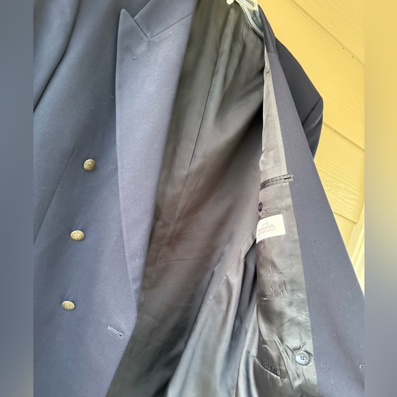 VTG Oscar de la Renta Men's Wool Gaberdine Navy Double Breasted Blazer Size 42L